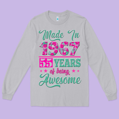Made In 1967, 55 Years Of Being Awesome Long Sleeve Tee Designed By Jasminsmagicworld