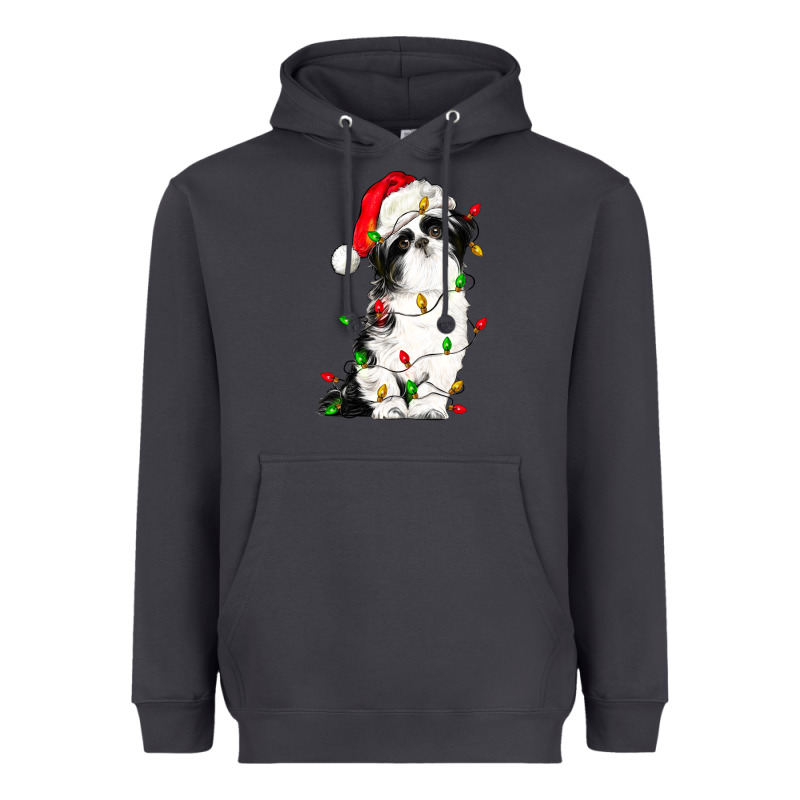 Christmas Shih Tzu Dog Heavyweight Hoodie by LillyAllenDesigns | Teevron
