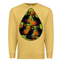 Antique Gold Black Cat Halloween Teardrop Premium Sweatshirt - LillyAllenDesigns