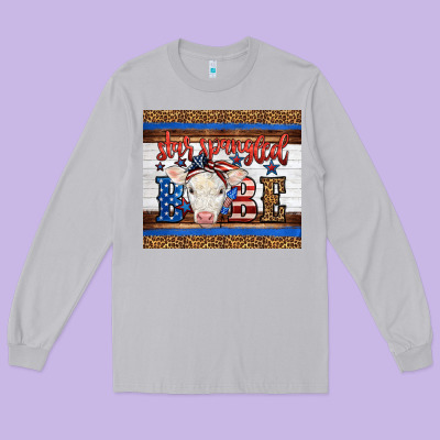 Western Star Spangled Baby Cow Long Sleeve Tee Designed By Lillyallendesigns