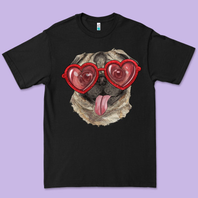 Premium Tee pug with love glasses