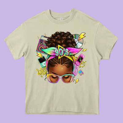 90s Afro Messy Bun Heavy Core Tee Designed By Texasbilliewilder