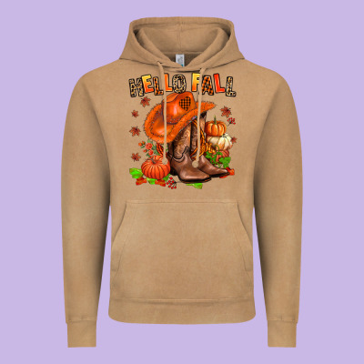 Hello Fall Pumpkins  Cowgirl  And Roses Vintage Hoodie Designed By Adodesignshop
