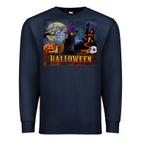 Navy Black Cat Halloween Premium Sweatshirt - LillyAllenDesigns