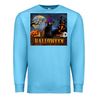 Ocean Blue Black Cat Halloween Premium Sweatshirt - LillyAllenDesigns