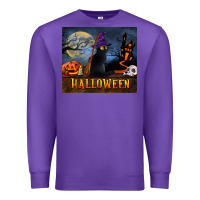 Purple Black Cat Halloween Premium Sweatshirt - LillyAllenDesigns