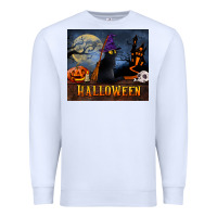 White Black Cat Halloween Premium Sweatshirt - LillyAllenDesigns