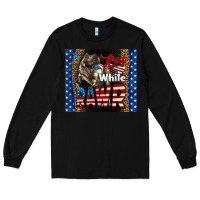 Black Red White Rawr Dinosaur T-Rex Long Sleeve Tee - LillyAllenDesigns
