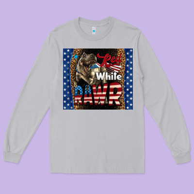 Red White Rawr Dinosaur T-rex Long Sleeve Tee Designed By Lillyallendesigns