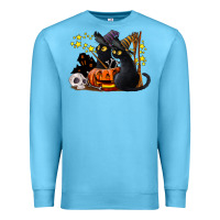 Ocean Blue halloween black cats Premium Sweatshirt - LillyAllenDesigns
