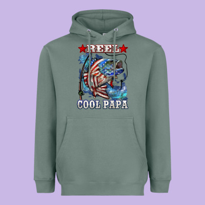 Reel Cool Papa American Flag Bass Fishing Heavyweight Hoodie Designed By Lillyallendesigns