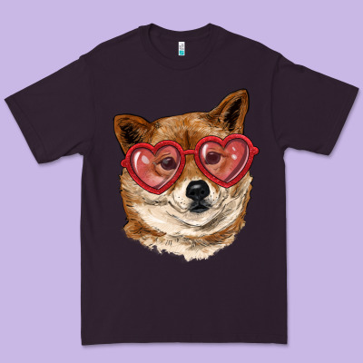Premium Tee shiba inu with love glasses