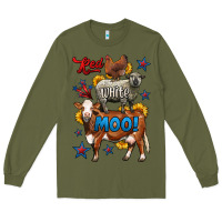 Army Green red white moo farm animals 4th of july Long Sleeve Tee - LillyAllenDesigns