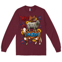 Burgundy red white moo farm animals 4th of july Long Sleeve Tee - LillyAllenDesigns