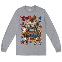 Heather Grey red white moo farm animals 4th of july Long Sleeve Tee - LillyAllenDesigns