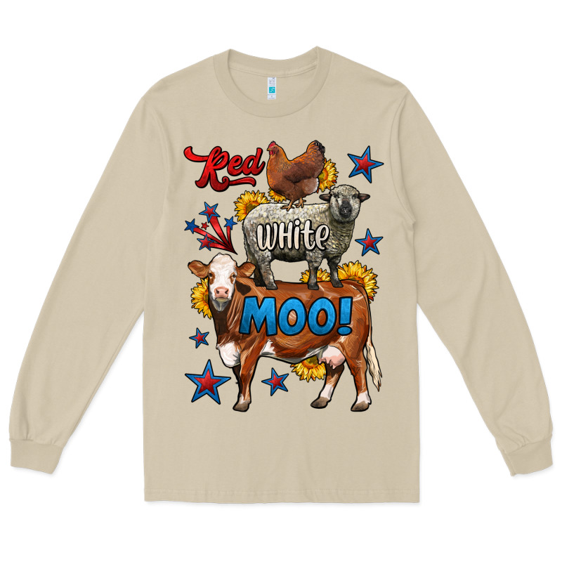 Red White Moo Farm Animals 4th Of July Long Sleeve Tee by LillyAllenDesigns | Teevron