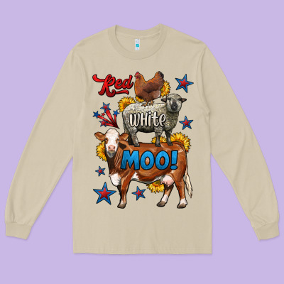 Red White Moo Farm Animals 4th Of July Long Sleeve Tee Designed By Lillyallendesigns