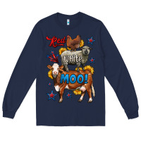Navy red white moo farm animals 4th of july Long Sleeve Tee - LillyAllenDesigns