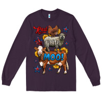 Plum red white moo farm animals 4th of july Long Sleeve Tee - LillyAllenDesigns