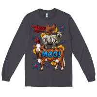 Smoke red white moo farm animals 4th of july Long Sleeve Tee - LillyAllenDesigns