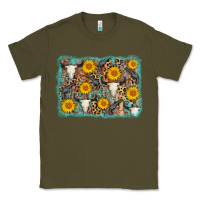 Army Green cow skull sunflower background Classic Tee - AdoDesignShop