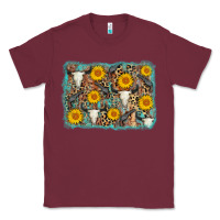 Burgundy cow skull sunflower background Classic Tee - AdoDesignShop