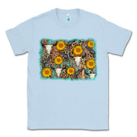 Dusty Blue cow skull sunflower background Classic Tee - AdoDesignShop