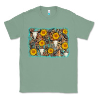 Sage cow skull sunflower background Classic Tee - AdoDesignShop