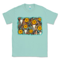 Seafoam cow skull sunflower background Classic Tee - AdoDesignShop