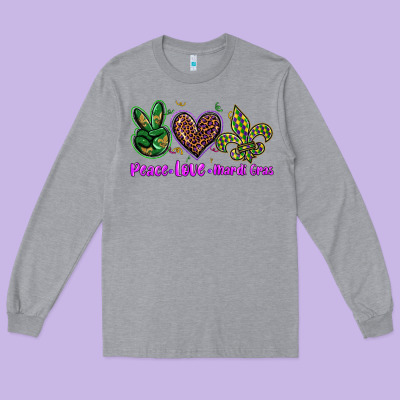 Peace Love Mardi Gras Long Sleeve Tee Designed By Barkaloodesign