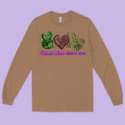 Peace Love Mardi Gras Long Sleeve Tee Designed By Barkaloodesign