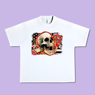 Firefighter Skull Urban Heavy Tee Designed By Adodesignshop