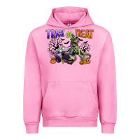 Fuchsia Pink trick or treat with monster truck and t rex Urban Hoodie - CowGirlArtShop