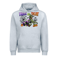 Heather Grey trick or treat with monster truck and t rex Urban Hoodie - CowGirlArtShop
