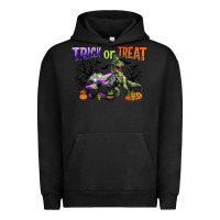 Pigment Black trick or treat with monster truck and t rex Urban Hoodie - CowGirlArtShop