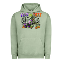 Pigment Oil Green trick or treat with monster truck and t rex Urban Hoodie - CowGirlArtShop