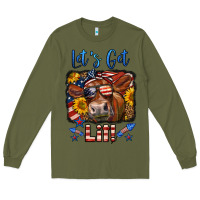 Army Green let's get lit 4th of july cow Long Sleeve Tee - LillyAllenDesigns