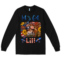 Black let's get lit 4th of july cow Long Sleeve Tee - LillyAllenDesigns