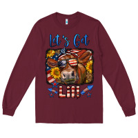 Burgundy let's get lit 4th of july cow Long Sleeve Tee - LillyAllenDesigns