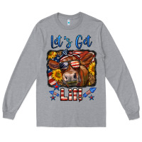 Heather Grey let's get lit 4th of july cow Long Sleeve Tee - LillyAllenDesigns