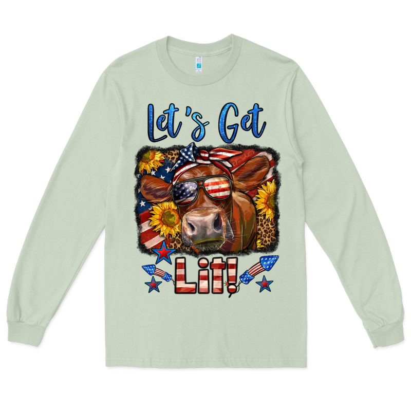Let's Get Lit 4th Of July Cow Long Sleeve Tee by LillyAllenDesigns | Teevron