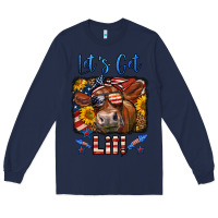 Navy let's get lit 4th of july cow Long Sleeve Tee - LillyAllenDesigns