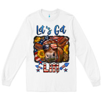 White let's get lit 4th of july cow Long Sleeve Tee - LillyAllenDesigns