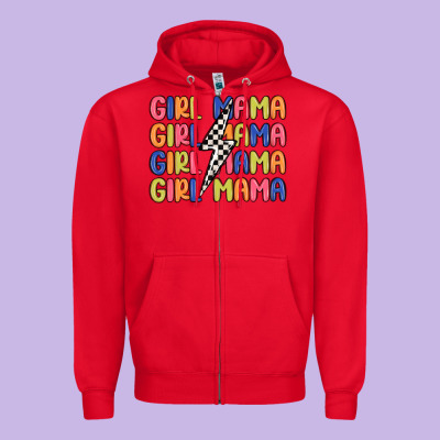 Girl Mama Lightning Bolt Zipper Hoodie Designed By Maliassmallbusiness