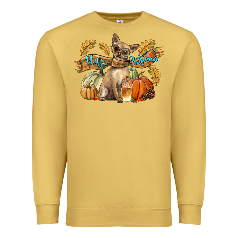 Hello Autumn With Chihuahua Dog Premium Sweatshirt by LillyAllenDesigns | Teevron