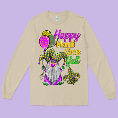 Happy Mardi Gras Y'all Long Sleeve Tee Designed By Barkaloodesign