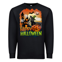 Black Happy Halloween With Black Cat Premium Sweatshirt - LillyAllenDesigns