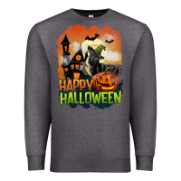 Charcoal Heather Happy Halloween With Black Cat Premium Sweatshirt - LillyAllenDesigns