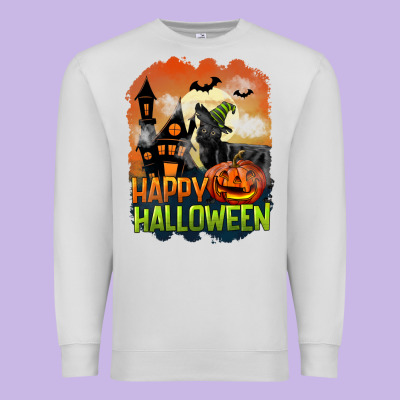 Happy Halloween With Black Cat Premium Sweatshirt Designed By Lillyallendesigns