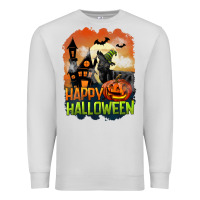 Dove Grey Happy Halloween With Black Cat Premium Sweatshirt - LillyAllenDesigns